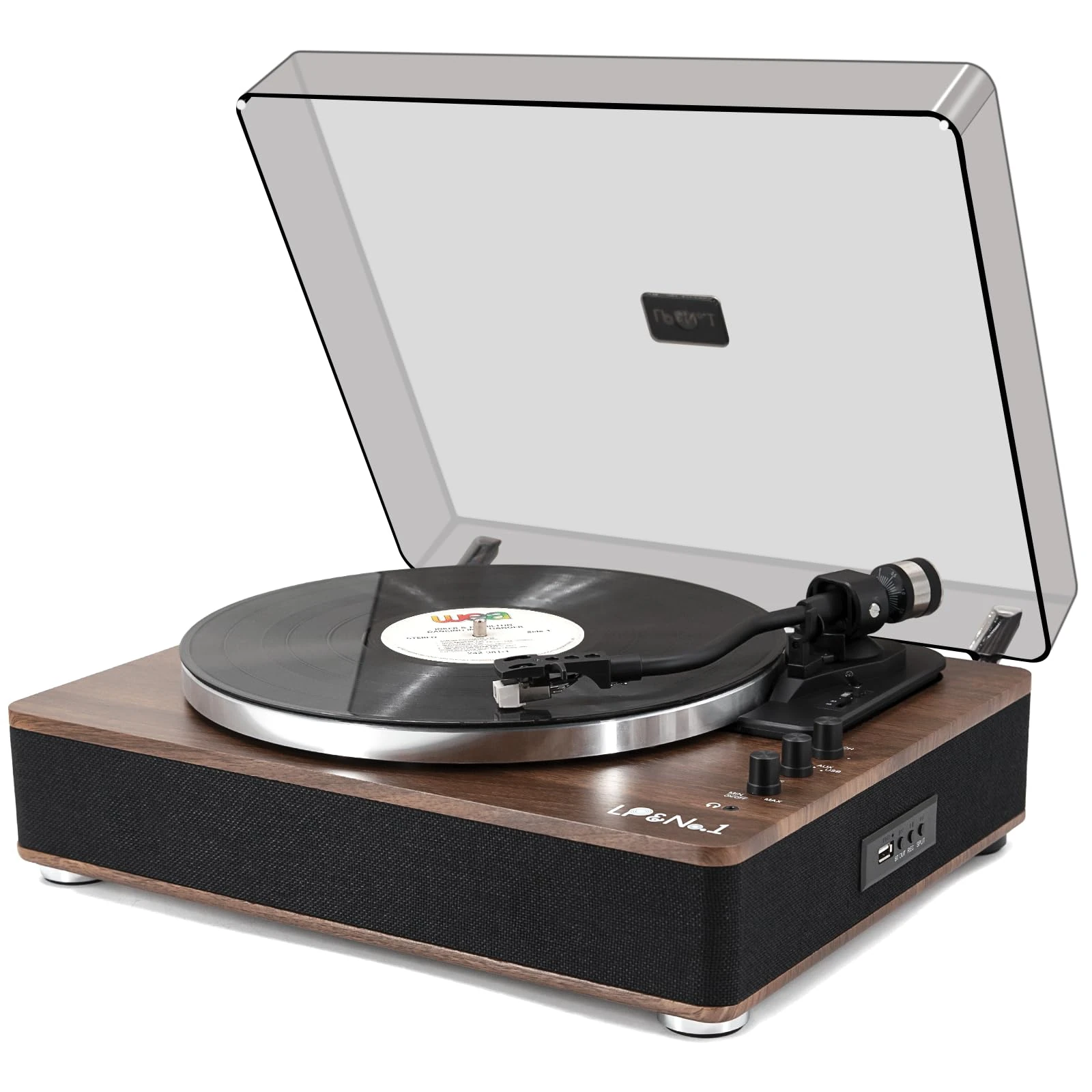 LP&No.1 Vinyl Record Player with Built-in Speakers, Vinyl turntable with Magnetic Cartridge, Wireless,USB Recording and Playback,BT out, Aux-in, headphone output,Auto Off, AT-3600L