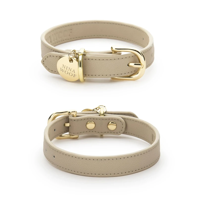 NINA WOOF Copenhagen Leather Dog Collar, Handmade from Vegan Soft Leather, Round, Padded Collar with Adjustable Buckle for Extra Small, Small, Medium and Large Dogs