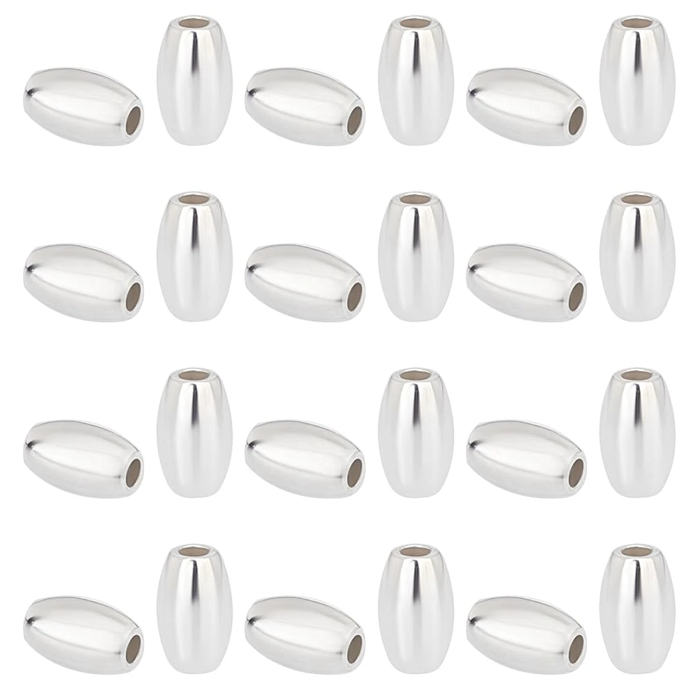 PH PandaHall 30pcs 925 Sterling Silver Oval Rice Beads, 5.5mm, 1mm Hole, Silver