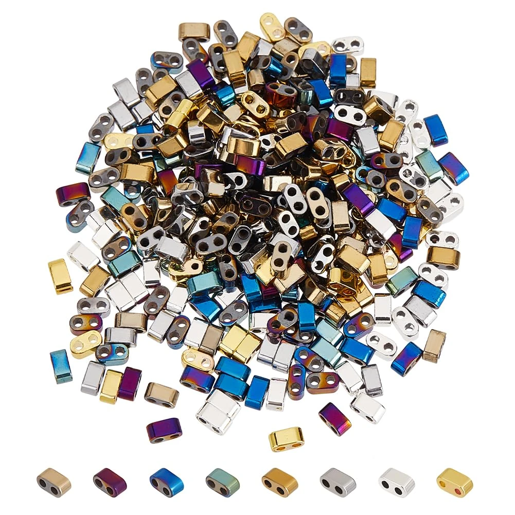 PH PandaHall 320Pcs Multicolor Synthetic Hematite Rectangular 3mm Beads for Jewellery Making