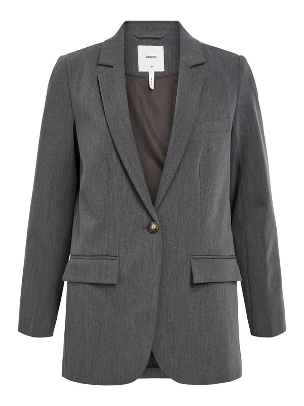 Object Women's Objsigrid L/S Noos Blazer, Medium Grey Melange, 8
