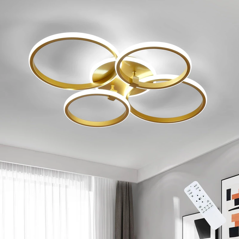 Comely LED Ceiling Lights Dimmable, 39 W Modern Ceiling Lamp with Remote Control/APP, 3000K-6500K, 4 Rings Design Ceiling Lamp for Living Room, Bedroom, Dining Room, Gold