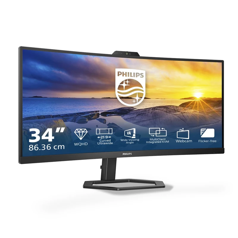 Philips 34E1C5600AM - 34 inch WQHD curved monitor, webcam, height adjustable, speaker (3440x1440, 100Hz, HDMI, DisplayPort, USB-C, USB Hub) black
