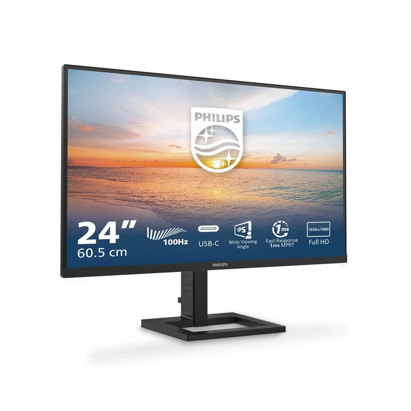Philips 24E1N1300AM - 24 inch FHD Monitor, Height Adjustable, Speakers (1920x1080, 100 Hz, HDMI, USB-C (65W Power Delivery) USB hub) Black