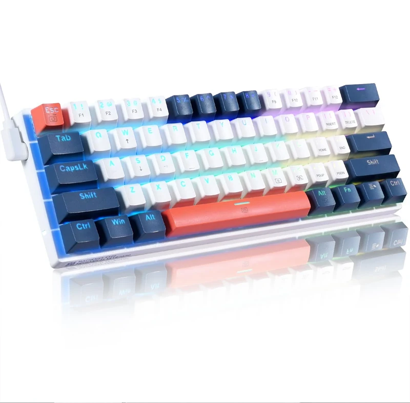 Machenike 60% Wired Gaming Keyboard, Customizable RGB Backlit Keys- 61 Keys Compact Mechanical Keyboard with Dedicated Multi-Media Keys, Hot-Swap Switch, L Detachable Type-C Cable, QWERTY Layout