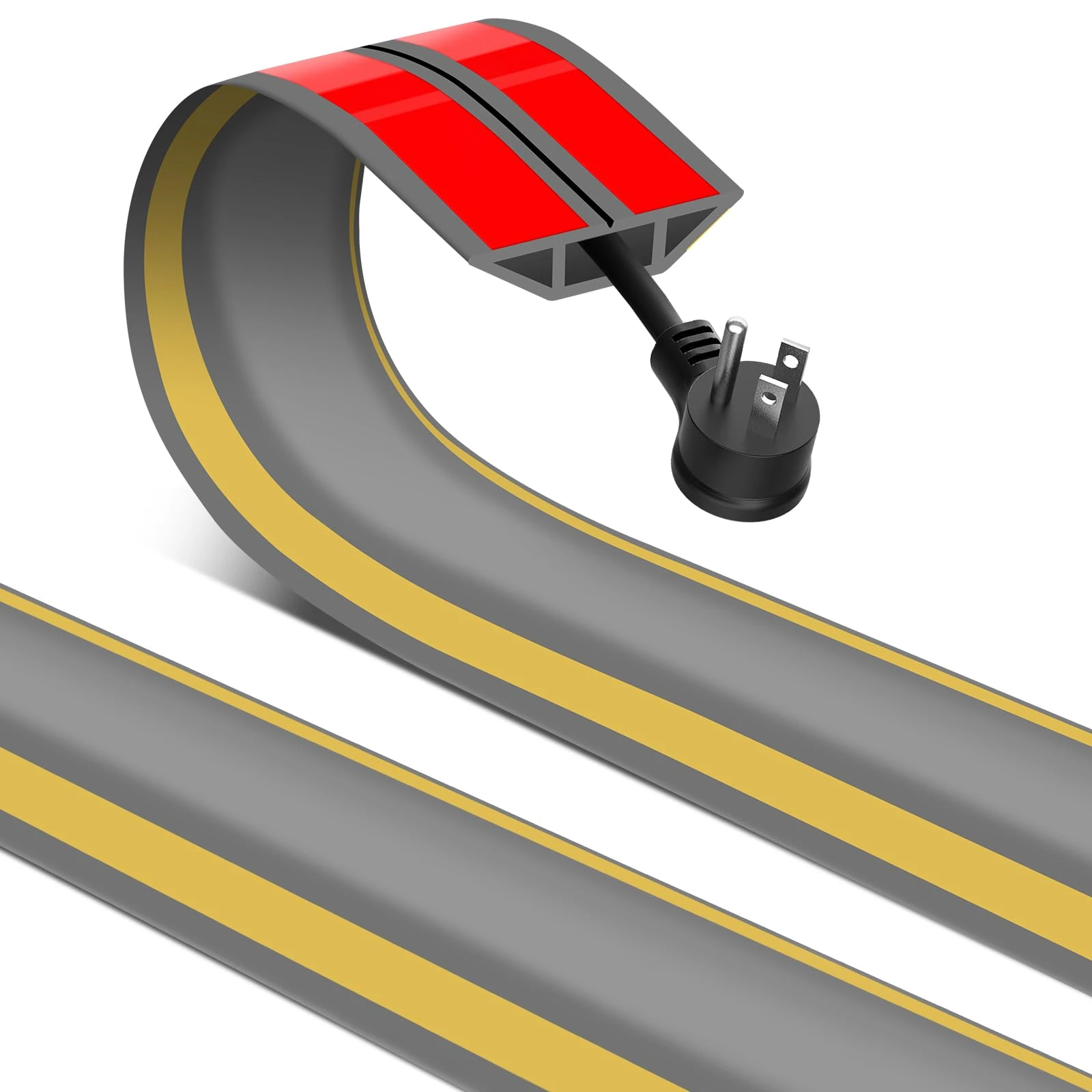 Floor Cable Cover, 2 Meters Floor Cable Protector Self Adhesive Cord Covers for Wires Floor, Rubber Wire Covers for Cables, Floor Cable Tidy Cord Channels for Indoor Outdoor, Grey