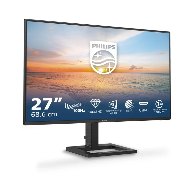 Philips 27E1N1600AM - 27 inch Quad HD monitor, speakers, height adjustable (2560x1440, 100Hz, HDMI 1.4, USB-C (65W PD), USB Hub) black