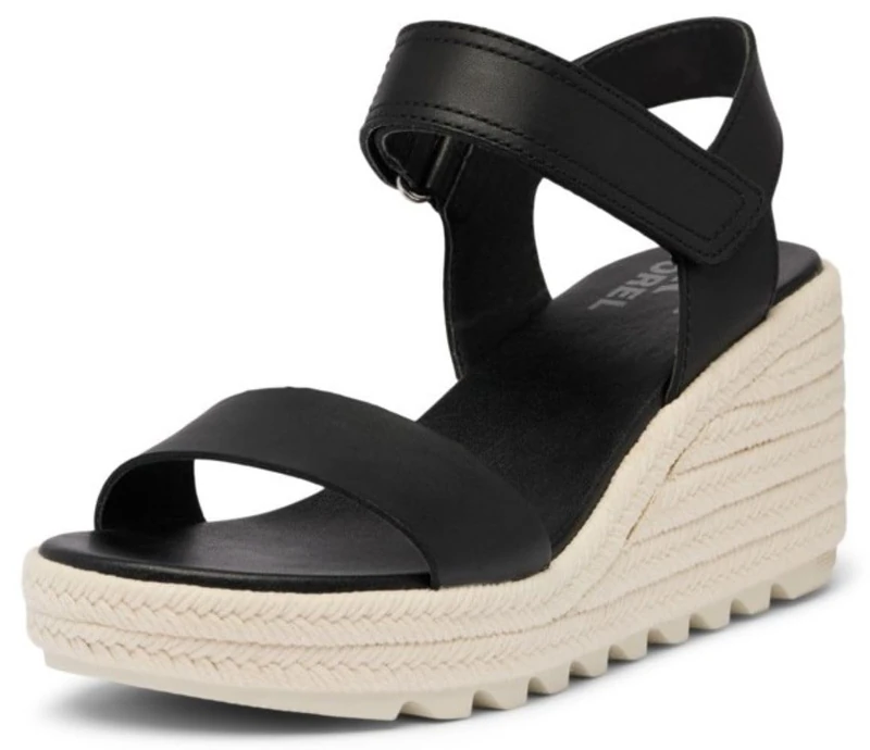 Sorel Women's Cameron Wedge Sandal, Black/Chalk, 7 UK