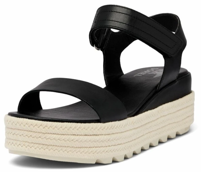 Sorel Women's Cameron Flatform Sandals, Black/Chalk, 5.5 UK