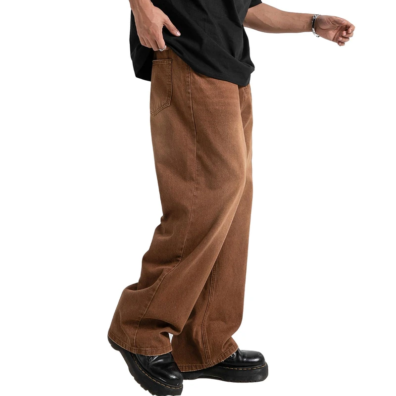 Men's Baggy Jean Vintage Hip Hop Jeans Causal Dance Skateboard Denim Pants, Brown, S - Image 1