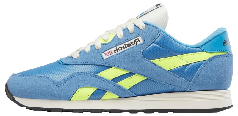 Reebok Men's Classic Nylon Sneaker, Essentialblue Solaracid Yellow Vtgchalk, 8 UK