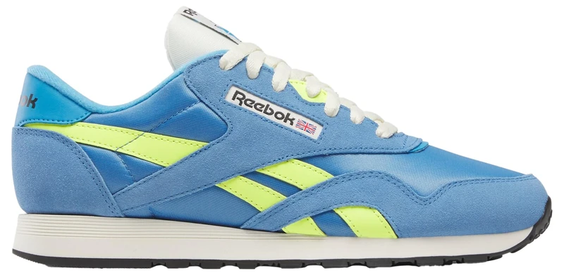 Reebok Men's Classic Nylon Sneaker, Essentialblue Solaracid Yellow Vtgchalk, 10 UK