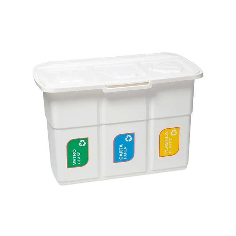 Avilia 25 Litre 3 Compartment Waste Separation Bin 75 x 37 x 50 cm Plastic White