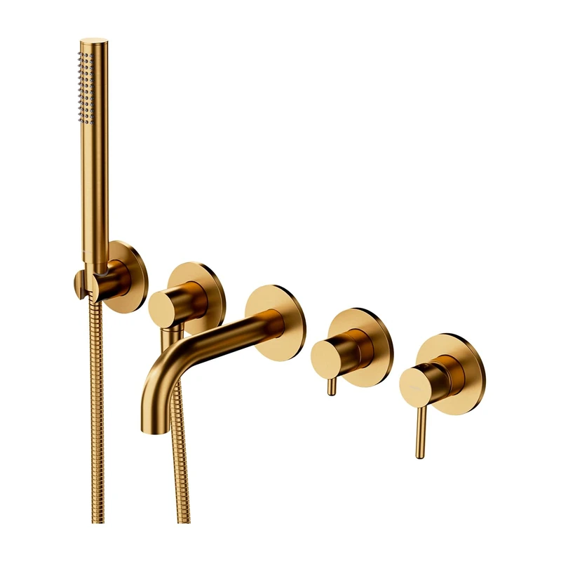 Omnires Y1237/1SGLB Bathroom tap with 5 Holes which is Mount Under The Plaster Y-Brushed gold-Y1237/1SGLB, Gold