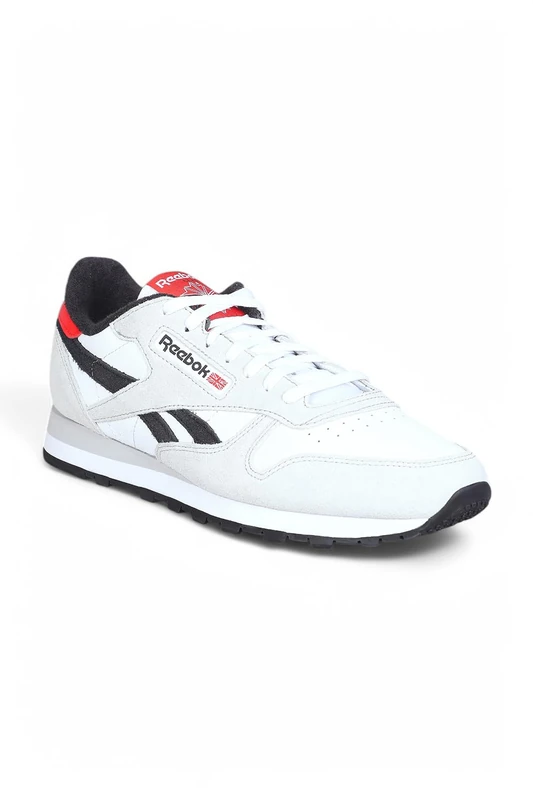 Reebok Classic Black Leather Sneakers, White Mist Grey Black, 9.5 UK