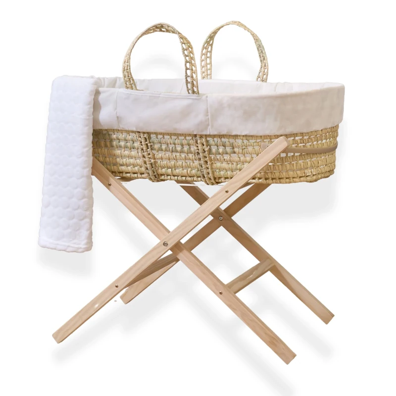 Clair de Lune Scandi Palm Moses Basket Essential Special Buy Bundle 75 x 28 cm (Cream) - Image 1