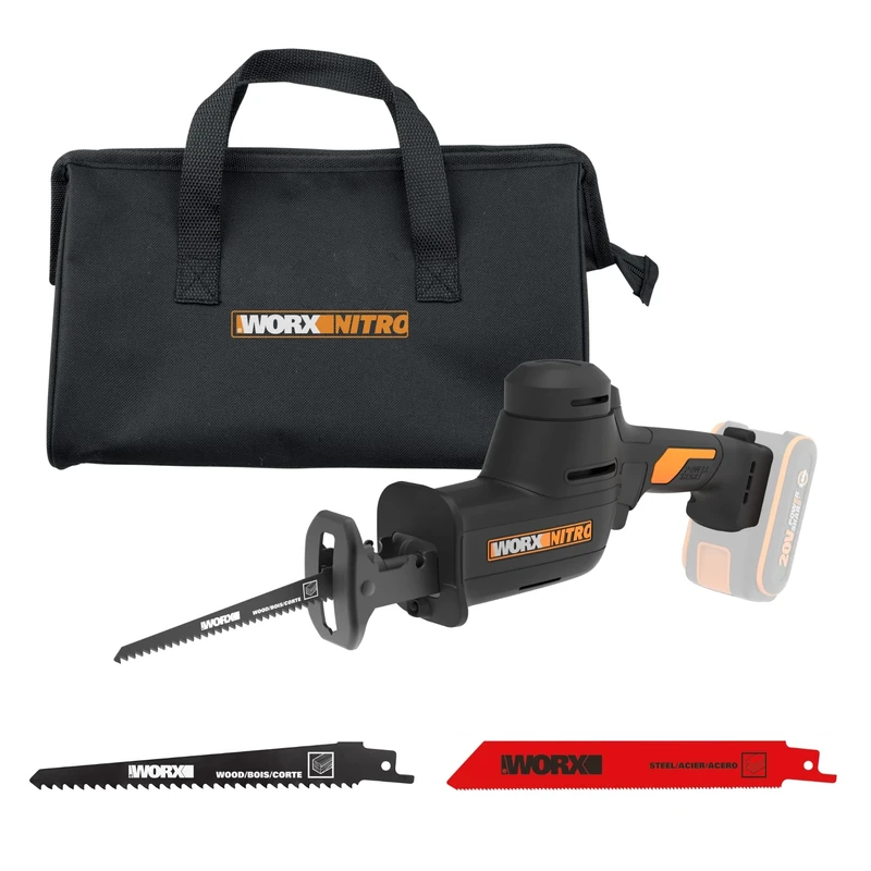 Worx WX501.9 20V Brushless Reciprocating Saw, 3000SPM, 26mm Stroke, Compact 320mm Body, Low-Vibration Design, LED Light, Tool-Free Blade Change, PowerShare Compatible – Bare Tool