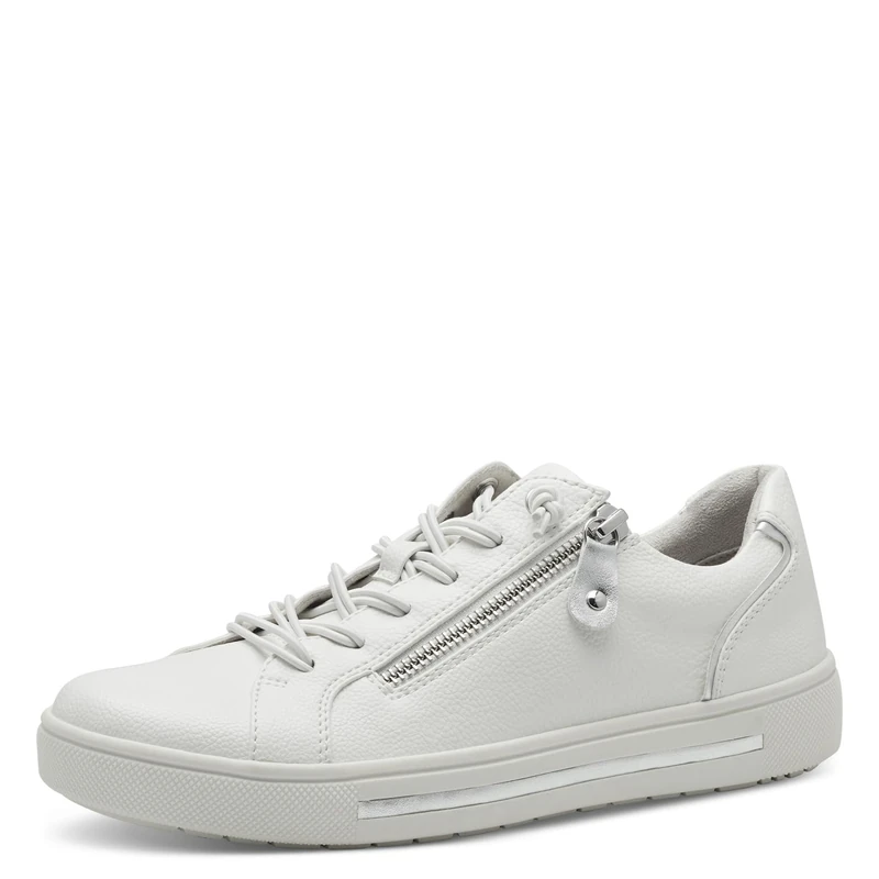 Jana Women’s Flat Sneakers with Zip Vegan, White/Silver, 5 UK