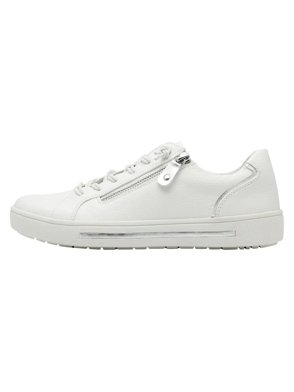 Jana Women’s Flat Sneakers with Zip Vegan, White/Silver, 4 UK