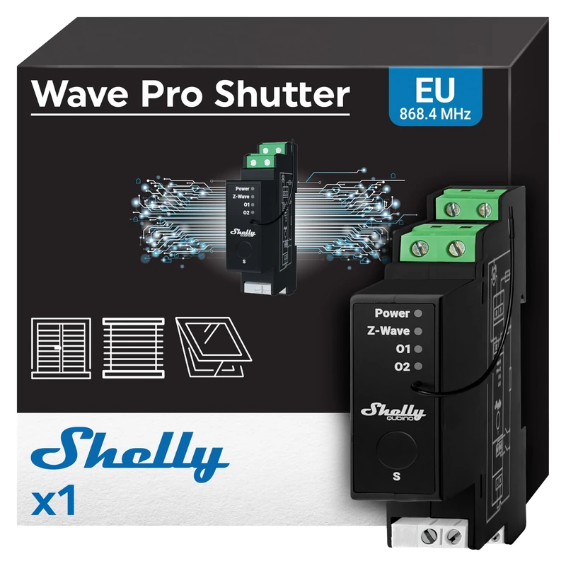 Shelly Wave Pro Shutter - Z-Wave Professional DIN Rail Smart Module With 2x 16 A Covers, Power Monitoring, Home Automation, Z-Wave Hub Required, SmartStart, Blinds Remote Control