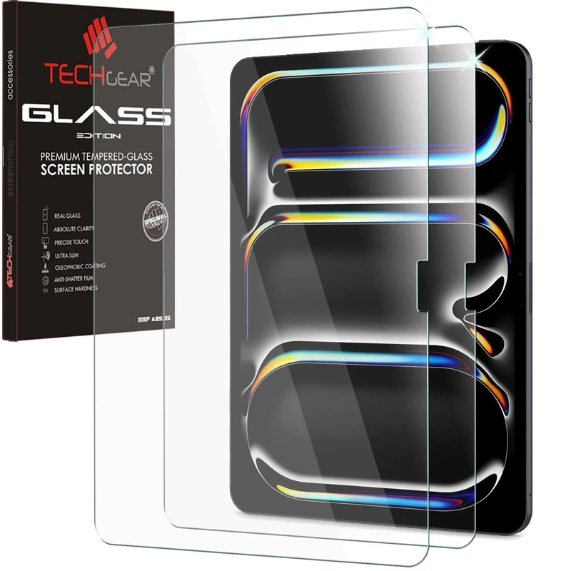 TECHGEAR 2 Pack Glass Screen Protector for Apple iPad Pro 13" (M5 2025 & M4 2024) [9H Tempered Glass] [HD Clarity] [Scratch Resistant] [Apple Pencil Compatible] [Easy-Clean Surface]