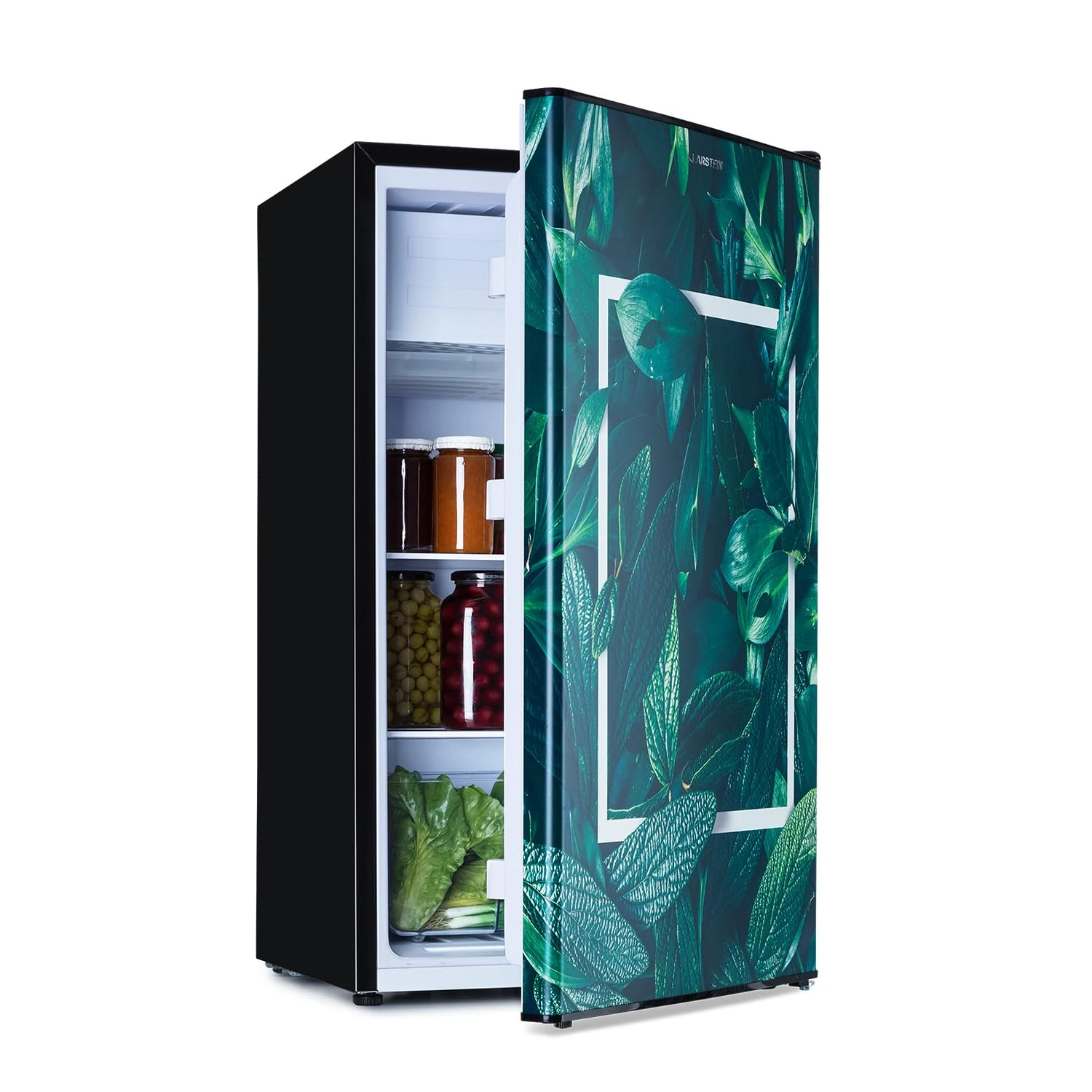 Klarstein CoolArt Fridge-Freezer Combination - Refrigerator with 2 Cooling Levels, Design Front, Thermostat with 5 Levels, 0 to 10 ° C, Compact Dimensions, Design, Forest, 79L
