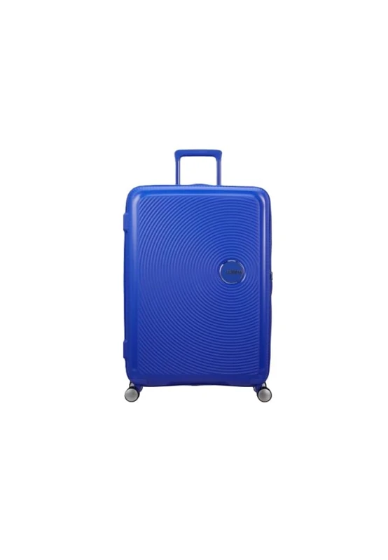 American Tourister Soundbox - Hard Shell Suitcase Large, 77 cm - Trolley Suitcase with 4 Wheels, TSA Lock, Expandable & Light, 97/110L, Blue (Cobalt Blue)
