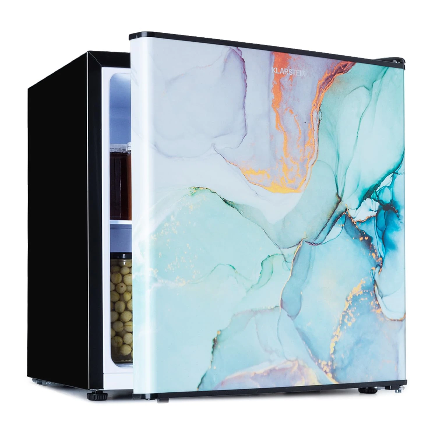 Klarstein CoolArt Fridge-Freezer Combination - Refrigerator with 2 Cooling Levels, Design Front, Thermostat with 5 Levels, 0 to 10 ° C, Compact Dimensions, Design, Pastel, 45 L