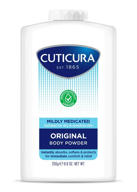 CUTICURA Mildly Medicated Body Powder 250g | Personal Hygiene | Sweat Control | Chafing & Friction Prevention | Itching Relief