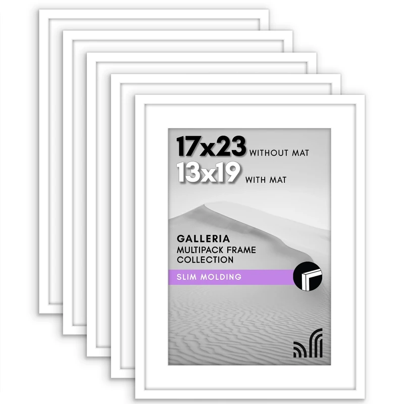 Americanflat 17x23 Picture Frame Set of 5 - White - Polished Plexiglass - Horizontal/Vertical Orientation - Modern Style - Great Gift for All Occasions