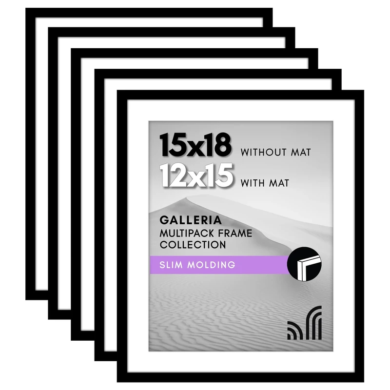 Americanflat 15x18 Picture Frame Set of 5 in Black - Classic Gallery Wall Frames with Plexiglass Cover and Easy-to-Open Turn Buttons
