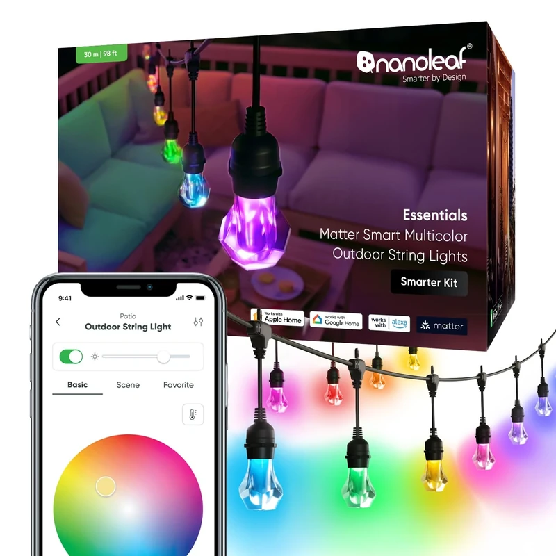 Nanoleaf Outdoor Garden Gem String Lights Mains Powered, 30M Music Sync Party Light Starter Kit, 40 Addressable RGBWIC Bulbs, IP65 Waterproof, Matter over WiFi App & Voice Control (Alexa Google Apple)