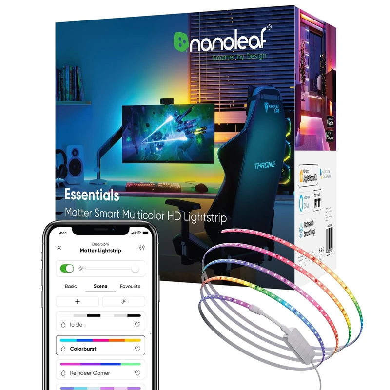 Nanoleaf Matter Essentials 5M HD Led Strip Light, Addressable RGB IC Led Strip - Smart and Multicolour, Matter Over WiFi, Bluetooth, 16M+ Colours, Works with Alexa Google Assistant Apple Homekit