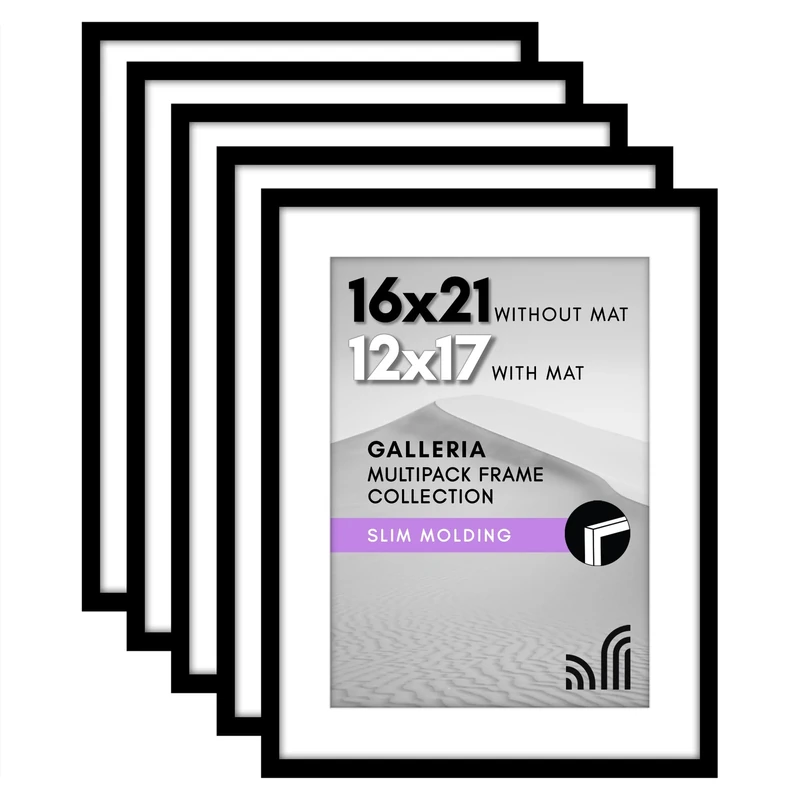 Americanflat 16x21 Picture Frame Set of 5 - Black - Polished Plexiglass - Classic Gallery Wall Frames