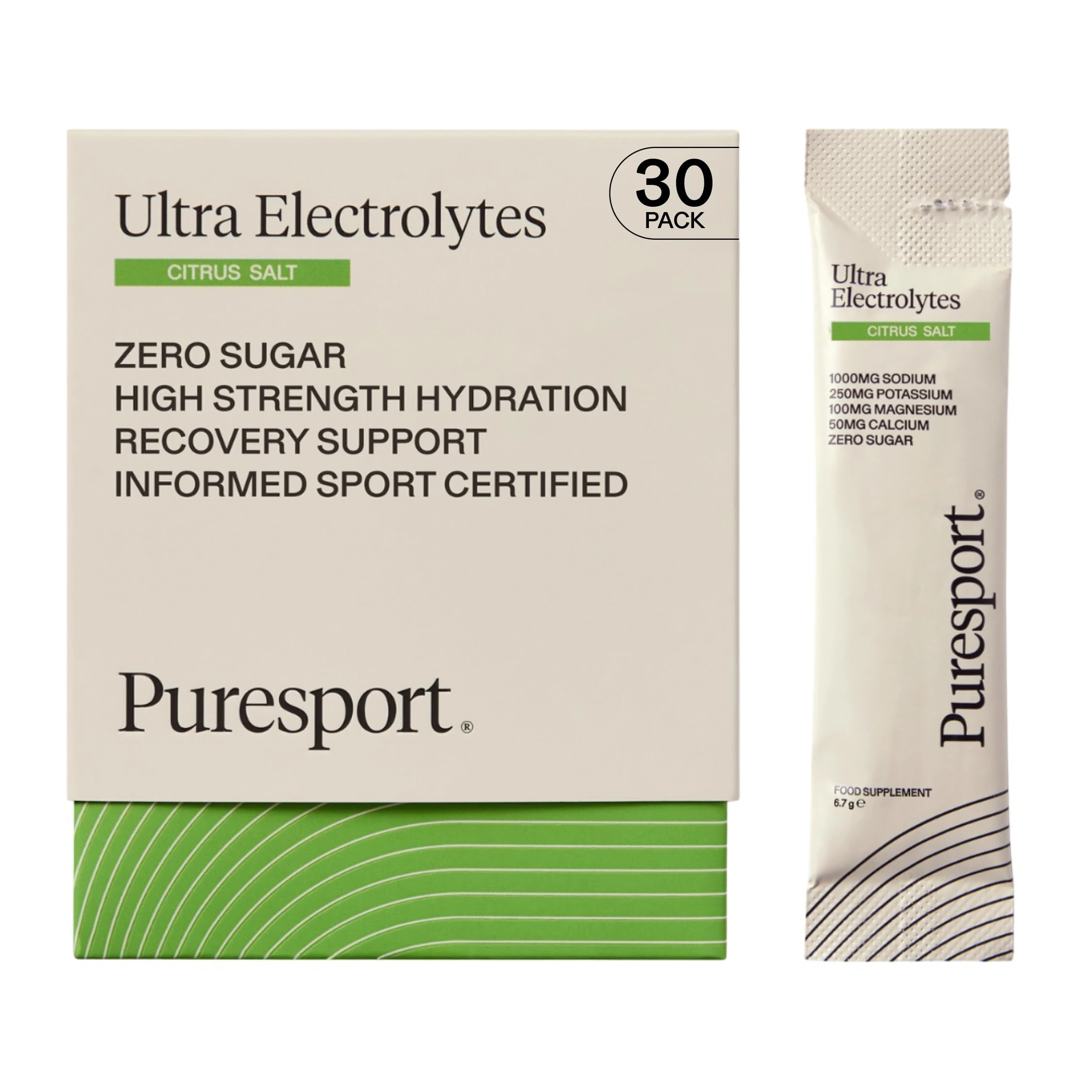 Puresport Ultra Electrolytes Hydration Citrus Salt (30 Pack) | High Performance Sugar Free Electrolytes Powder | 1000mg Sodium | Electrolyte Sachets to Optimise Hydration/Support Muscle Function