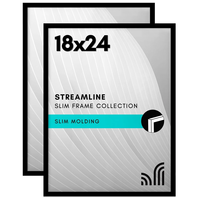 Americanflat 18x24 Poster Frame in Black - Set of 2 - Thin Border Photo Frame with Polished Plexiglass - Wall Picture Frame with Hanging Hardware Included for Horizontal or Vertical Display Format