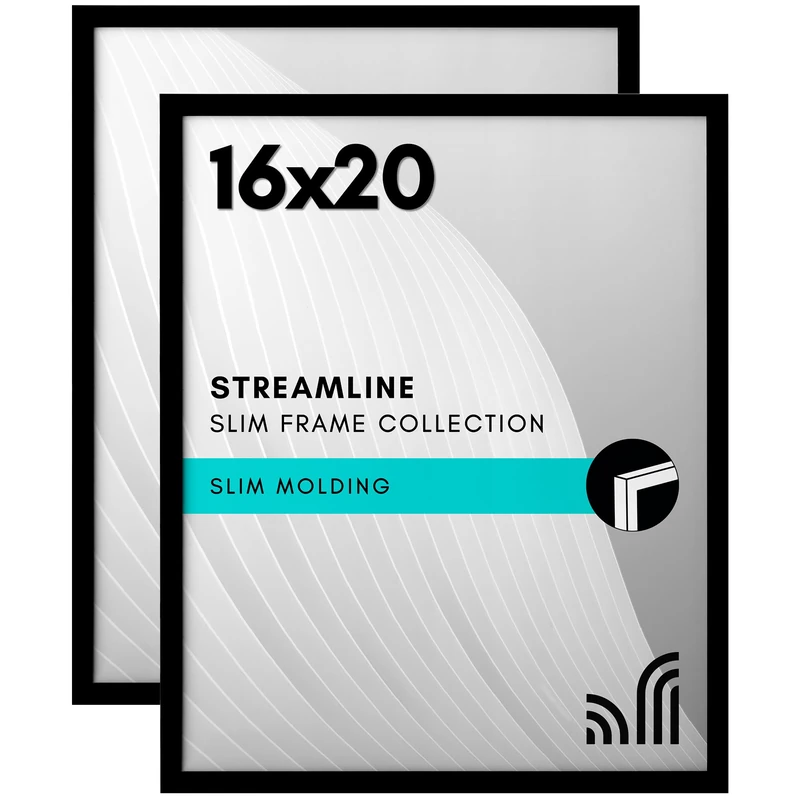 Americanflat 16x20 Picture Frame with Polished Plexiglass - Set of 2 - Streamline Collection - Thin Border Picture Frame for Wall Display - Hanging Hardware Included - Black