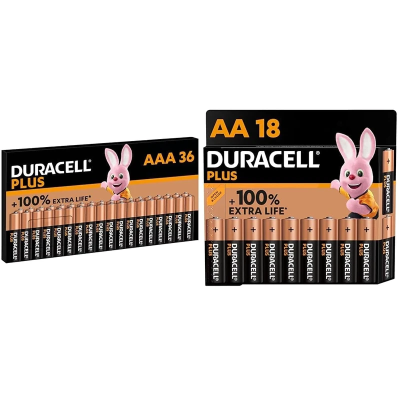 Duracell Plus AAA Batteries (36 Pack) - Alkaline 1.5V - Up To 100% Extra Life & Plus AA Batteries (18 Pack) - Alkaline 1.5V - Up To 100% Extra Life