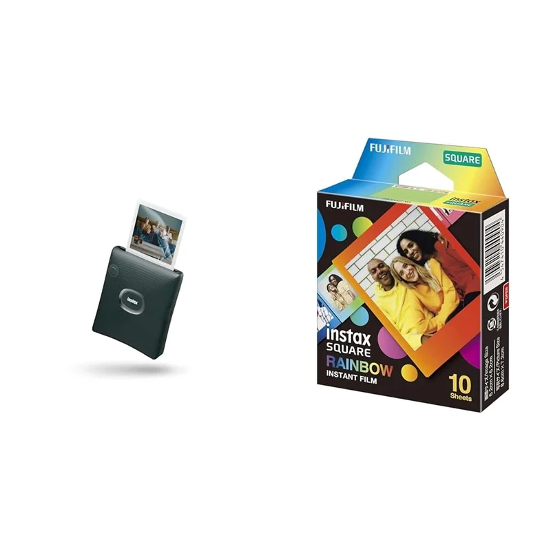 instax SQUARE Link smartphone printers & SQUARE instant film Rainbow border, 10 shot pack, suitable for all SQUARE cameras and printers