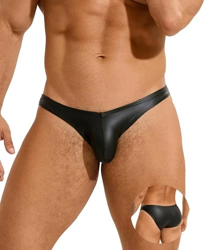 ohyeahlady Men's PU Leather Thong - Bulge Pouch Briefs UK 10-16