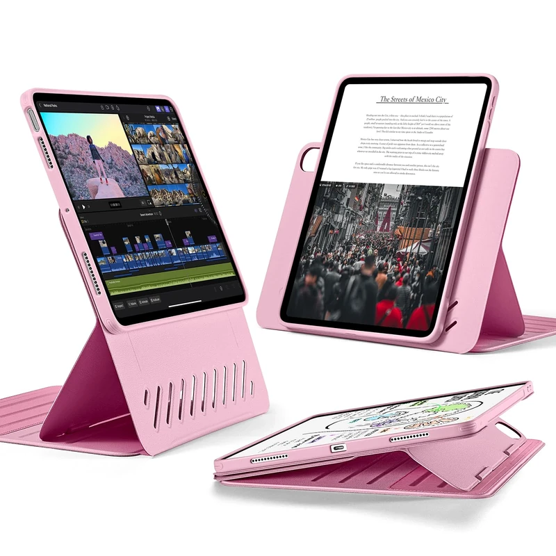 ESR for iPad Air 11 Inch Case (M3, 2025/M2, 2024), iPad Air 6th/5th/4th Generation Case, Removable Magnetic Cover, Adjustable Portrait/Landscape Stand with Raised Screen View, 9 Standing Angles, Pink