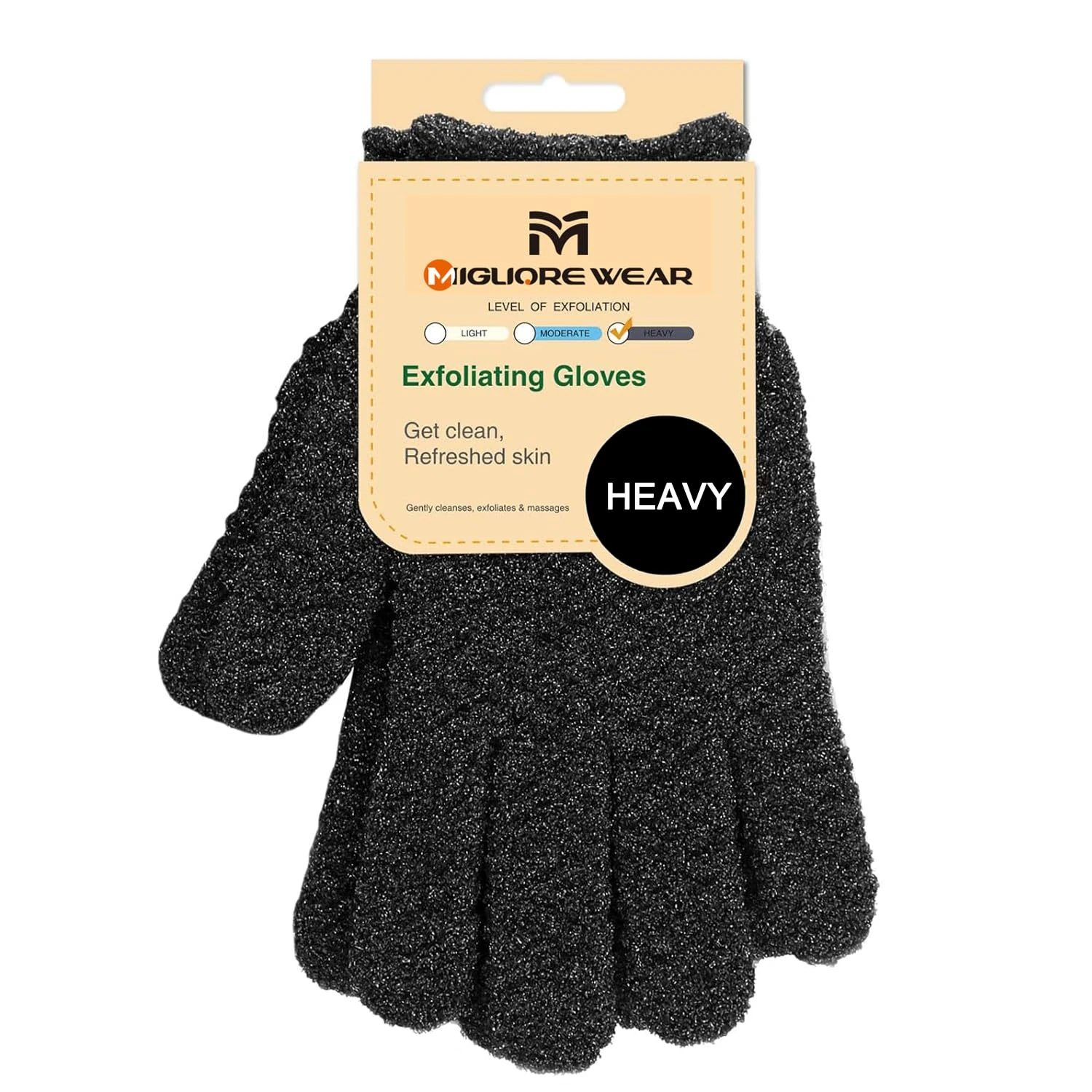 Migliore Wear Exfoliating Wash Gloves, Shower Scrub Gloves/Loofah, Natural Fibre Bath Gloves for Spa, Massage, Body Scrub Exfoliator, Dead Skin Remover with Hanging Loop(Heavy)