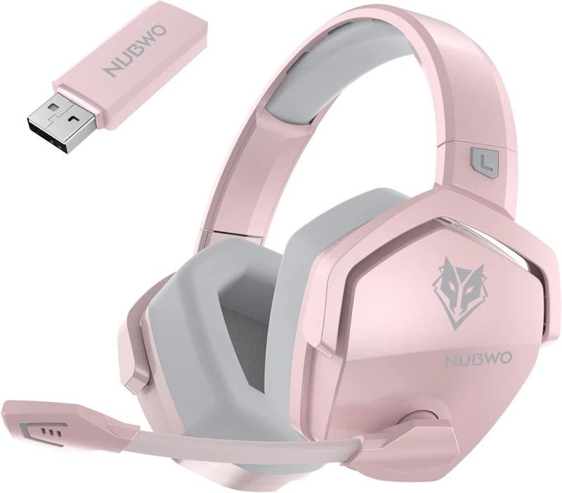 NUBWO G06 Wireless Gaming Headset - 100-Hour Battery - Pink
