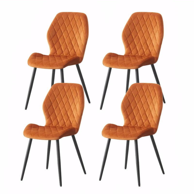 Weegstok Velvet Dining Chairs Set of 4 Kitchen Chairs Dining Room Lounge Reception Chairs with Metal Legs for Living Room Bedroom,Orange