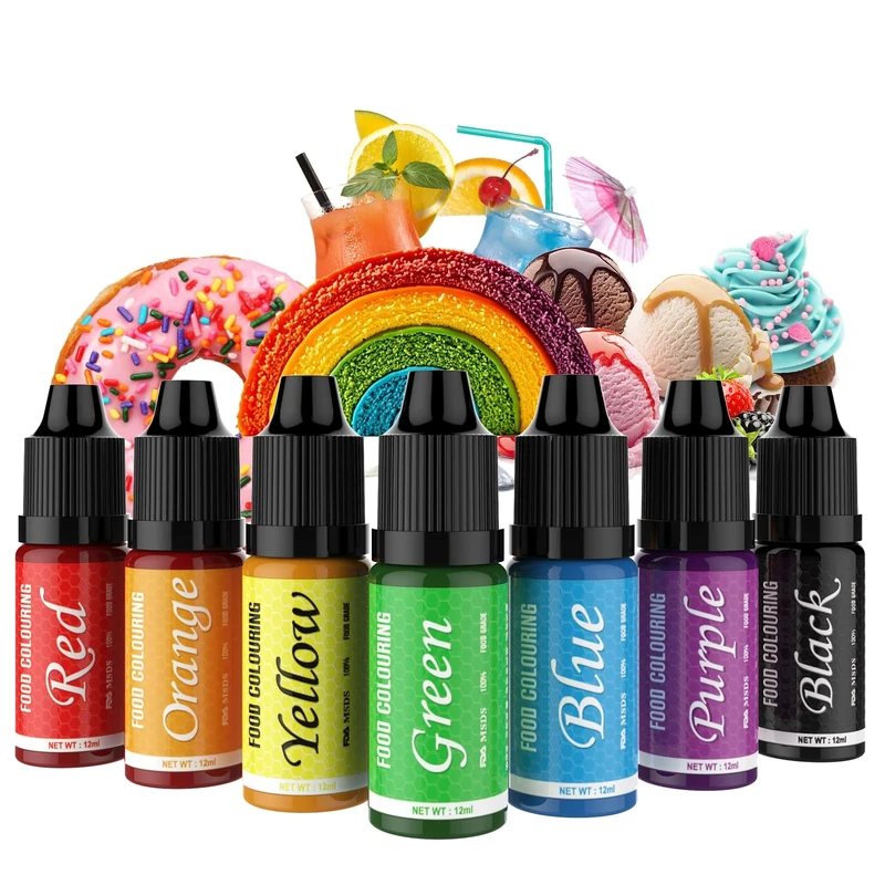 Food Colouring – 7 Colours x 12ml Food Colours Set for Cakes Baking, Biscuits, Macaroon – Highly Concentrated Food Colouring for Fondant,Icing,Slime Making DIY Supplies Kit(Mixed, 84ml)