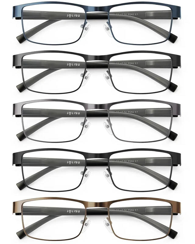 JOLISU 5PCS Reading Glasses Men - Blue Light Blocking Computer Metal Thin Frame Readers For Mens/Women（2.25）