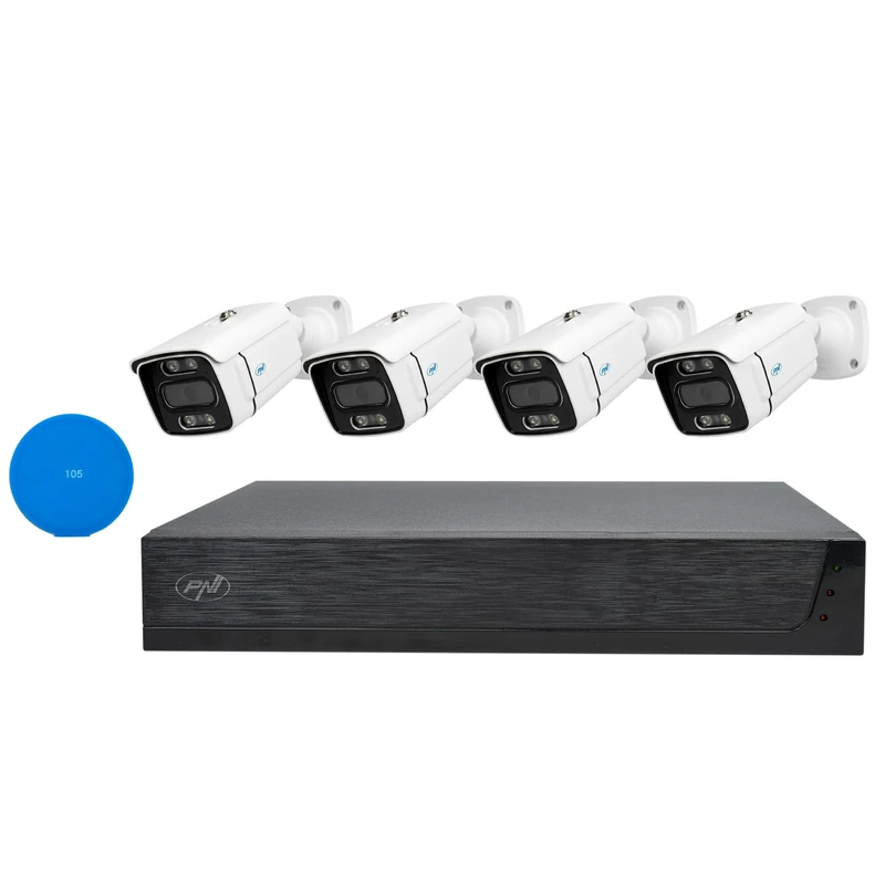 PNI House IPMAX POE 3 video surveillance kit package, NVR with 4 POE ports and 4 3MP IP cameras,POE + Gift Sticky Pad Blue