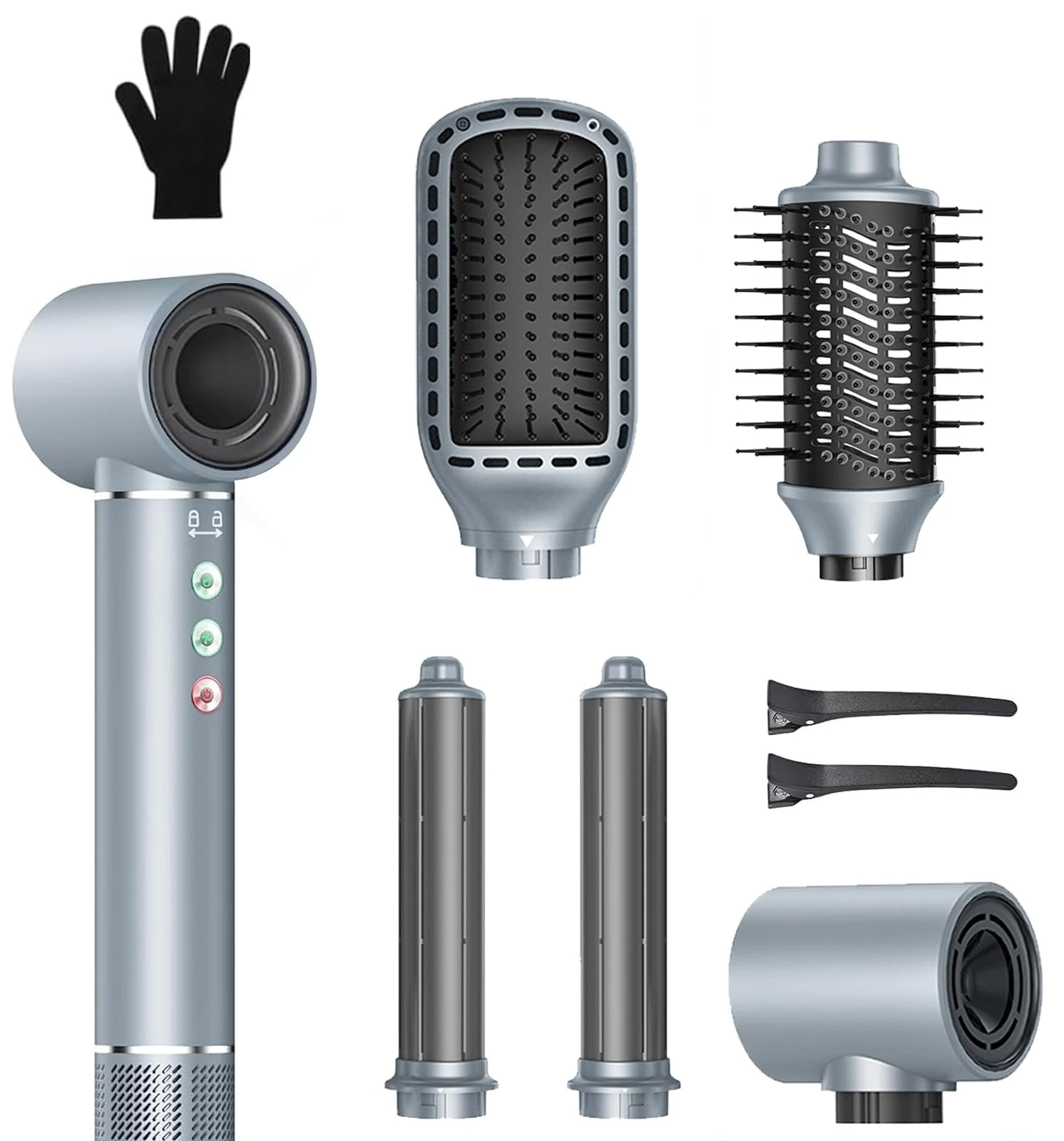 Hair Styler, 110000 RPM High-Speed Negative Ionic Hair Dryer, 20m/s Airflow Hair Dryer Brush, Straightener Brush, Air Styler for Fast Drying, Volumizer, Hair Dryer Curler (Grey)