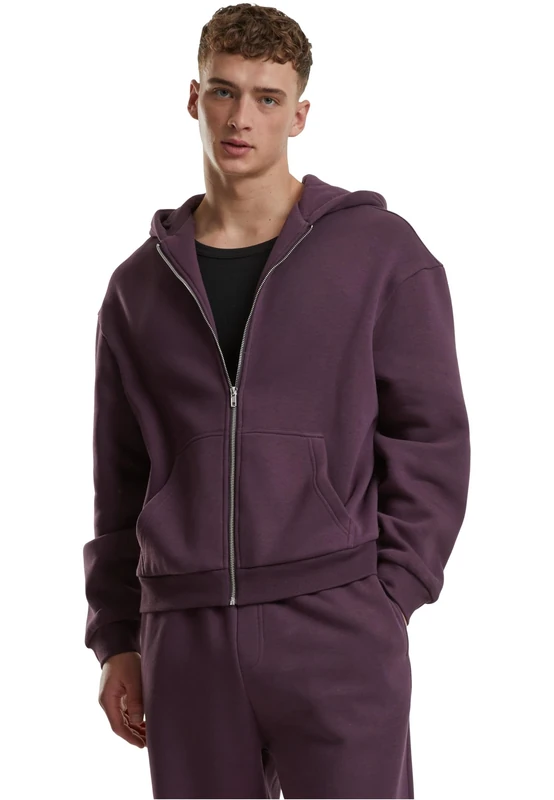 Urban Classics Men's Fluffy Zip Hoodie, Fluffy Hoodie with Zip, Zip Hoodie for Men, Oversize Fit, plumpurple, S