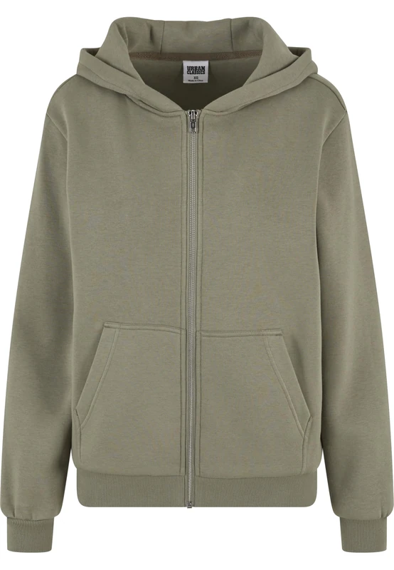 Urban Classics Women's Hooded Pullover, Fluffy Zip Hoodie, Fluffy Hoodie with Zip for Women, Loose Fit, Paleolive, XXXXXL